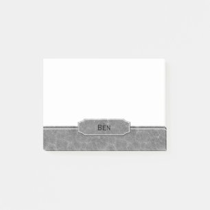 Grey Leather Look Monogram Post-it Notes