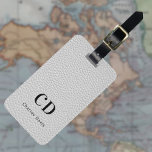 Grey leather monogram name luggage tag<br><div class="desc">Grey faux leather print as background. Personalise and add your monogram letters and full name on the front. Your contact information on the back.  Black text.</div>