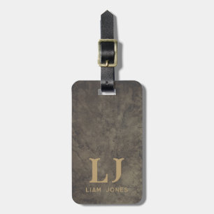 Grey Leather Monogrammed Modern Vintage Luggage Tag
