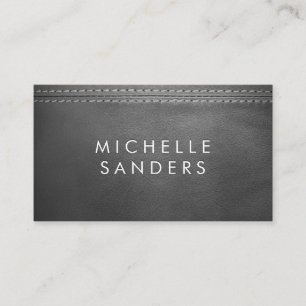 Grey Leather Texture Double Stitched Business Card