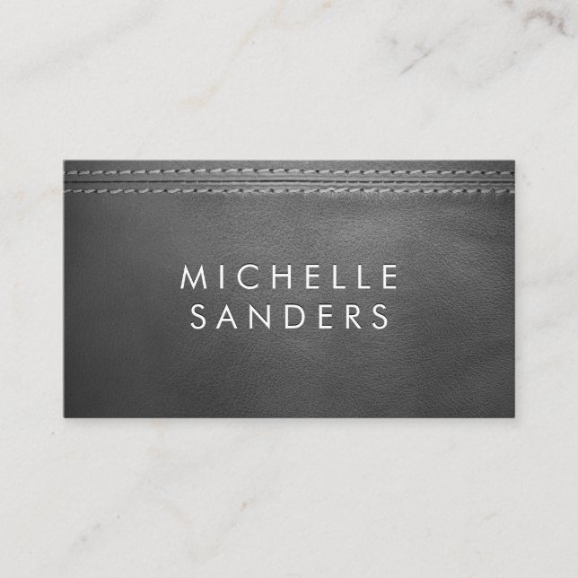Grey Leather Texture | Double Stitched Business Card (Front)