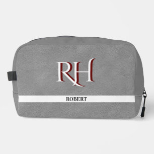 Grey Leather Texture Trim Custom Monogram Name   Dopp Kit