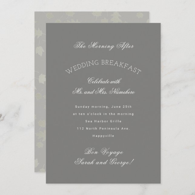 Grey Leaves Autumn Wedding Breakfast Invitation (Front/Back)