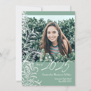Grey Leaves Photo Graduation Announcement