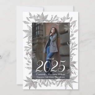 Grey Leaves Photo Graduation Announcement
