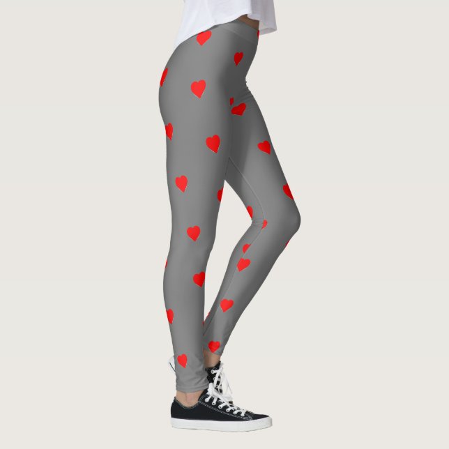 Grey Leggings with Red Hearts Stylish Comfortable  (Right)