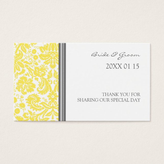 Grey Lemon Damask Wedding Favour Tags (Front)