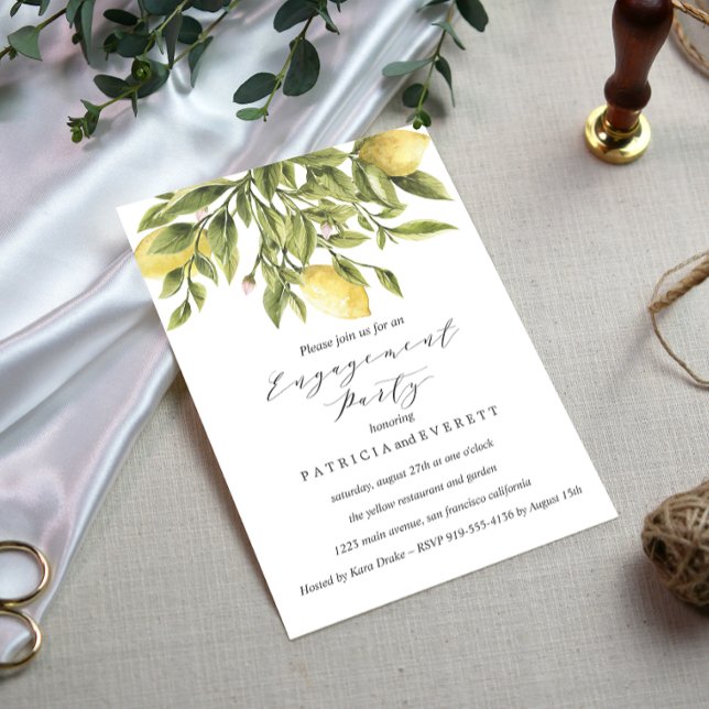 Grey | Lemons and Foliage Wedding Engagement Party Invitation (Creator Uploaded)