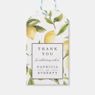 Grey Lemons and Green leaves wedding thank you Gift Tags