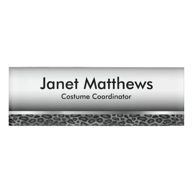 Grey Leopard and Silver Metallic Name Tag (Front)