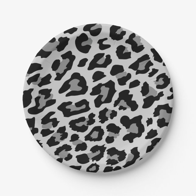 Grey Leopard Print Paper Plate (Front)