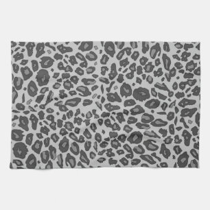 Grey leopard print tea towel