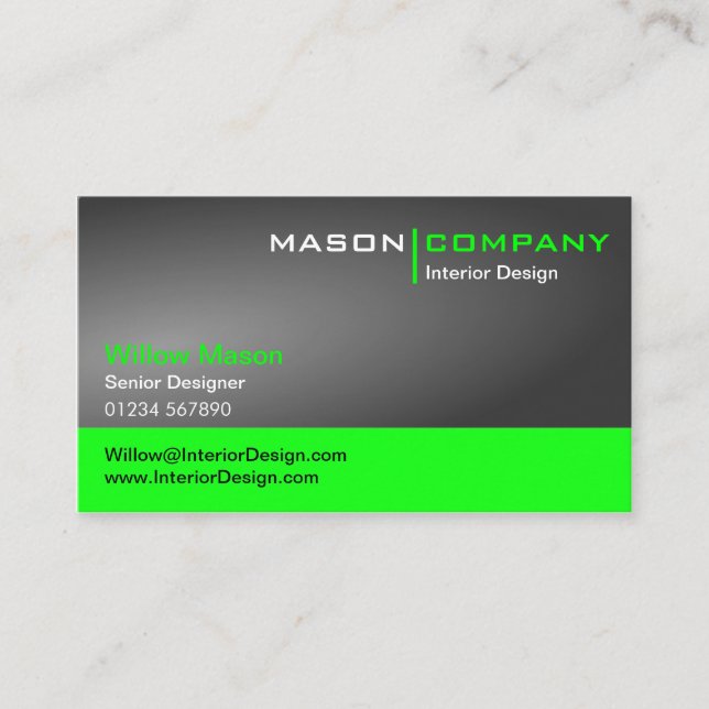 Grey Light and Lime Green Corporate Business Card (Front)