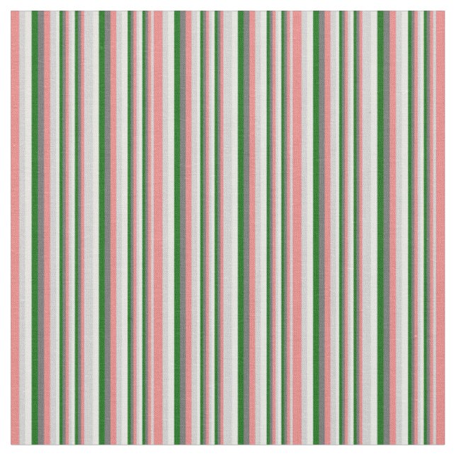 Grey, Light Coral, Dark Green & Mint Cream Stripes Fabric (Close Up)