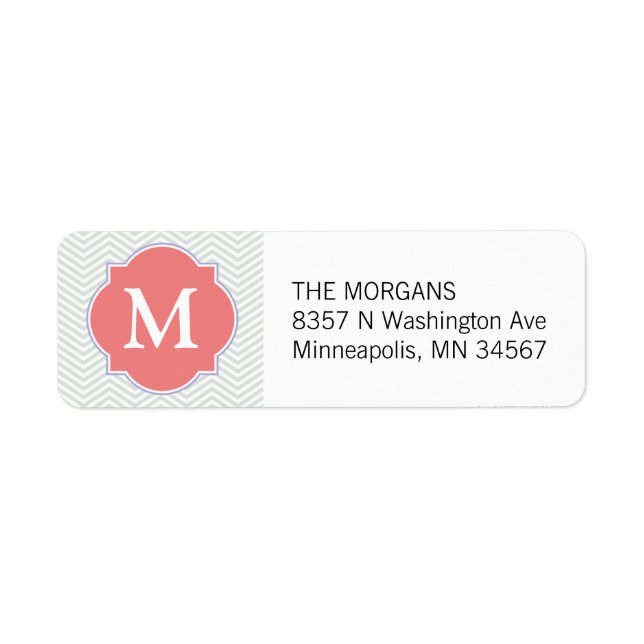 Grey & Light Coral Modern Chevron Custom Monogram (Front)