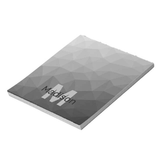 Grey light geometric mesh pattern Monogram Notepad (Rotated)