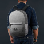 Grey light geometric mesh pattern Monogram Printed Backpack<br><div class="desc">Grey geometric mesh pattern Monogram Printed Backpack. Cool fashion accessory bag for everyone. 
Grey Triangle geometric mesh with light to dark ombre gradient design. Create a unique and personalised backpack with a custom touch! Modern monogram with your initial and your name for that extra personal flair.</div>