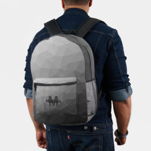 Grey light geometric mesh pattern Monogram Printed Backpack