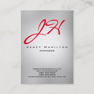 Grey light vertical modern plain red monogram business card