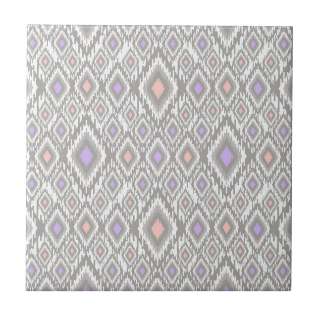 Grey, lilac, coral, diamonds on a white tile (Front)