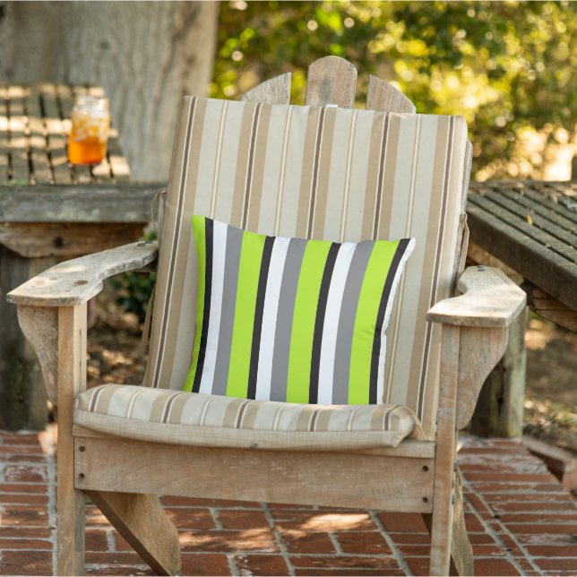 Grey Lime Black White Stripe Outdoor Cushion (Chair)