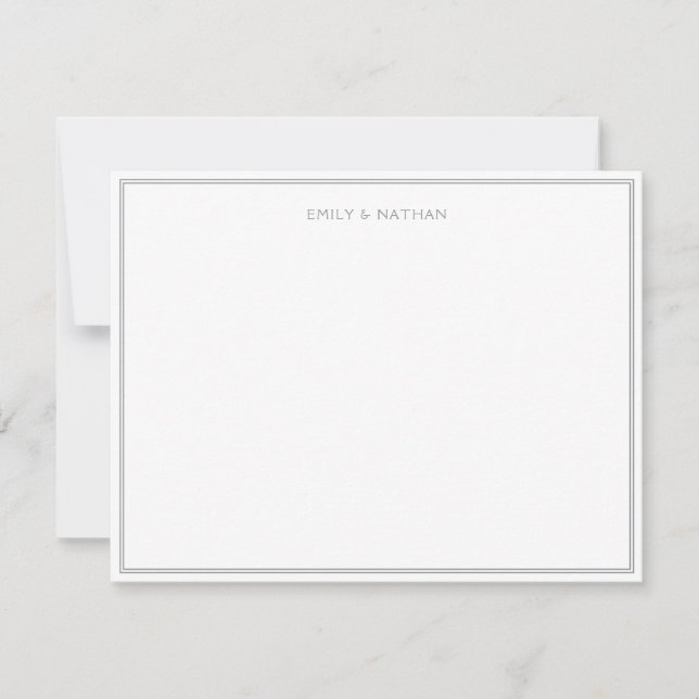 Grey Line Border Couple Wedding Engagement Custom Card (Front)