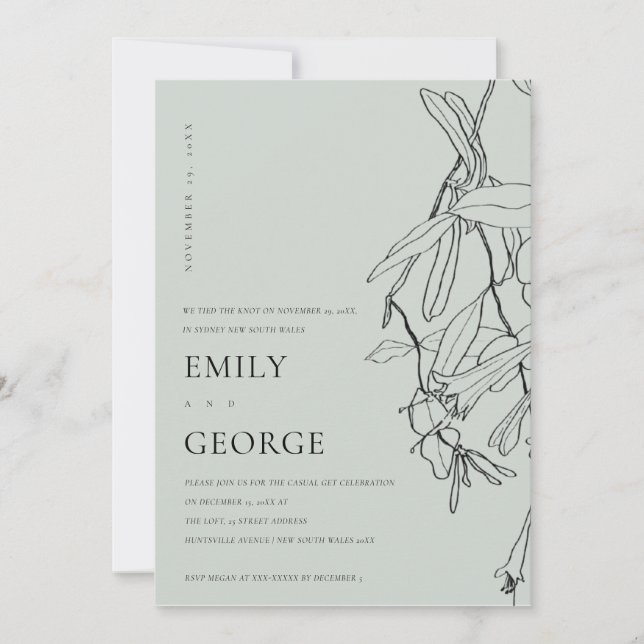 GREY LINE DRAWING FLORAL WE TIED THE KNOT INVITE (Front)