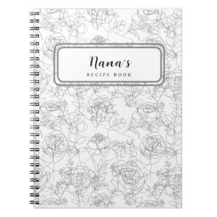 Grey Line Flowers Floral Patterns Recipe Book