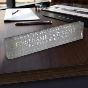Grey Linen - Basic Name and Professional Title Nameplate