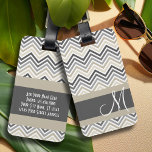 Grey & Linen Beige Chevron Pattern with Monogram Luggage Tag<br><div class="desc">A trendy design with neutral colours and bold patterns. Add your name or monogram on the front.</div>