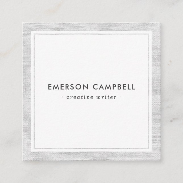 Grey linen border elegant minimal professional square business card (Front)
