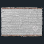 Grey Linen Burlap Look with French Wedding Vows Throw Blanket<br><div class="desc">This stylish blanket contains handwriting look script that shows wedding vows in French. These are placed upon a rustic looking grey linen burlap design, and a small grey heart in the corner can be personalised with the wedding or anniversary couple's initials or monogram and their wedding date. Please note the...</div>