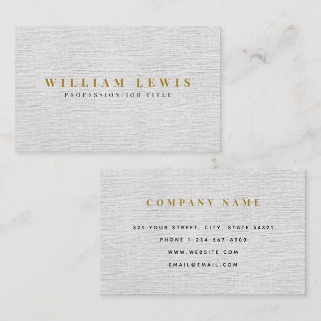 Grey Linen Minimalist Modern Simple Business Card (Front/Back)