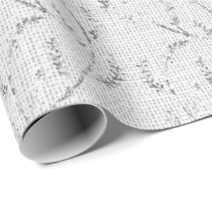 Grey Linen Silver White Sparkly Floral Laurel Wrapping Paper