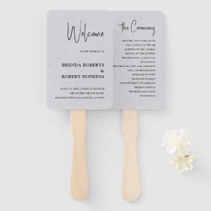 Grey Linen Simple Black Script Wedding Hand Fan