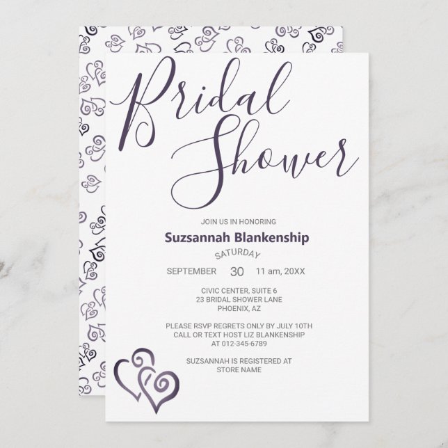 Grey Linked Hearts Bridal Shower Template (Front/Back)