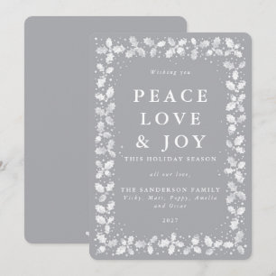 Grey Lino Print Holly Leaves Border Flat Non Photo Holiday Card