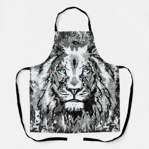 Grey Lion Head - Lion Portrait Drawing - Lion Face Apron