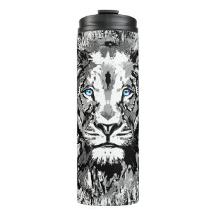 Grey Lion Head - Lion Portrait Drawing - Lion Face Thermal Tumbler