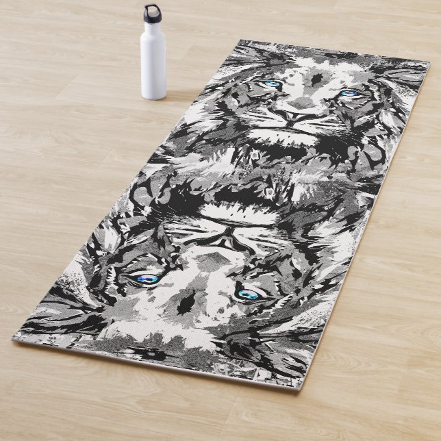 Grey Lion Head - Lion Portrait Drawing - Lion Yoga Yoga Mat (In Situ)