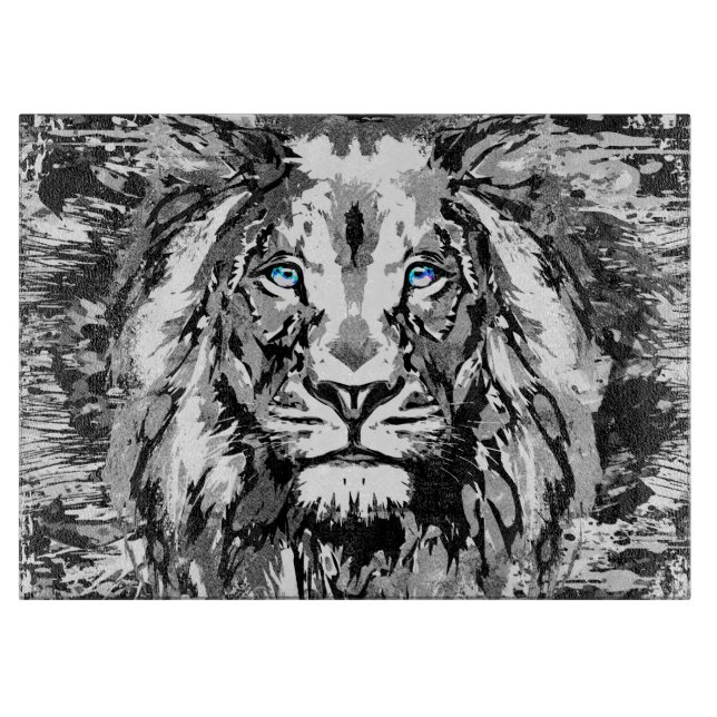 Grey Lion Portrait Drawing - Lion Cutting Board (Front)