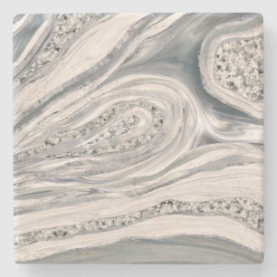 Grey liquid marble and crystal - pearl and silver stone coaster