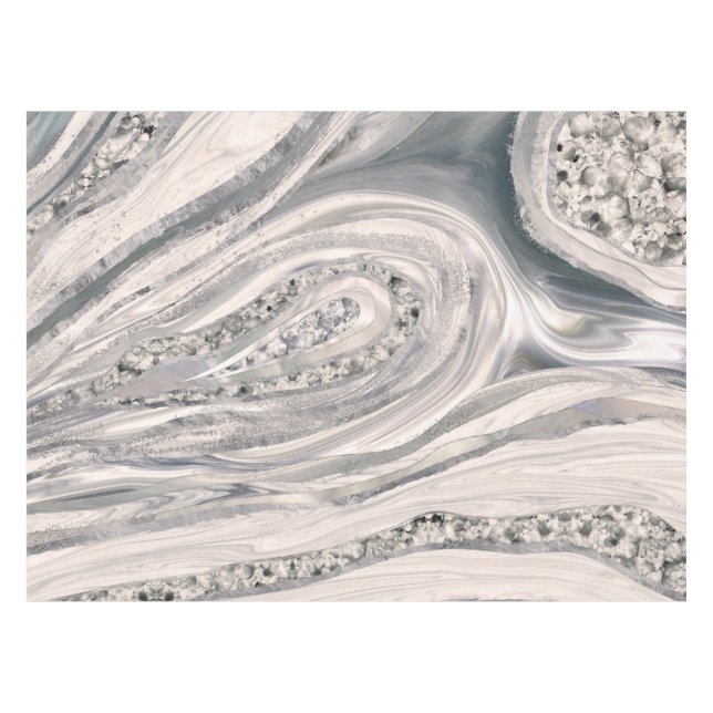 Grey liquid marble and crystal - pearl and silver tablecloth (Front (Horizontal))