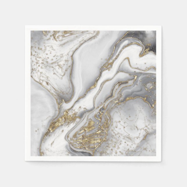 Grey liquid marble - pearl and gold napkin (Front)