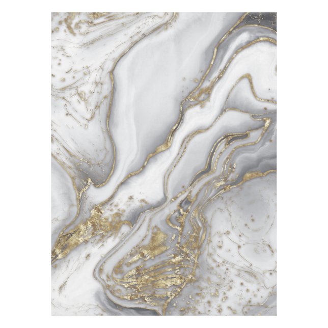 Grey liquid marble - pearl and gold tablecloth (Front)