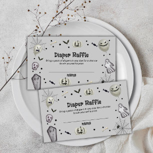 Grey Little Boo Ghost Diaper Raffle Baby Shower Enclosure Card
