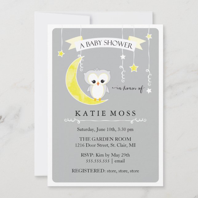 Grey Little Owl | Baby Shower Invitation (Front)