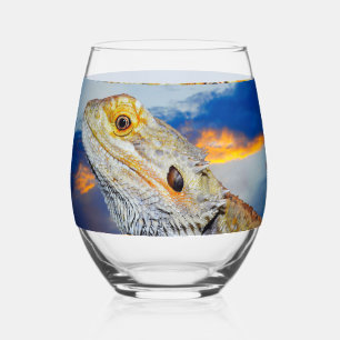 Grey Lizard at sunset Stemless Wine Glass