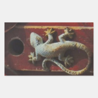 grey lizard on worn wood rectangular sticker
