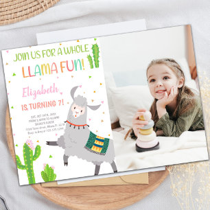 Grey Llama Birthday Invitations with photo
